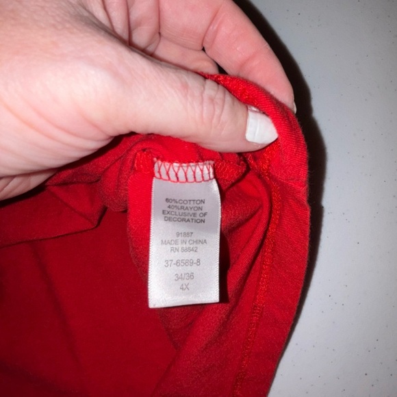 Denim 24/7 Red Asymmetrical Ruffled Cold Shoulder Blouse - Picture 9 of 9